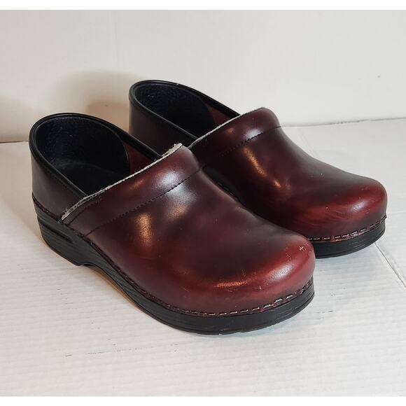 Dansko Dark Red Leather Clogs - Picture 1 of 9